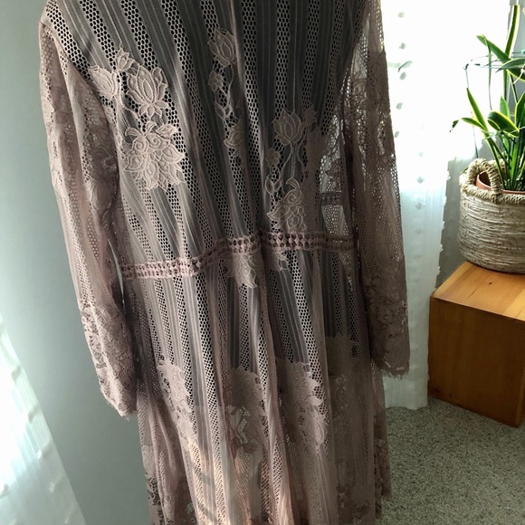 Sheer Stretch Lace Duster Jacket Kimono Size Medium Dusty Pink - Picture 4 of 4
